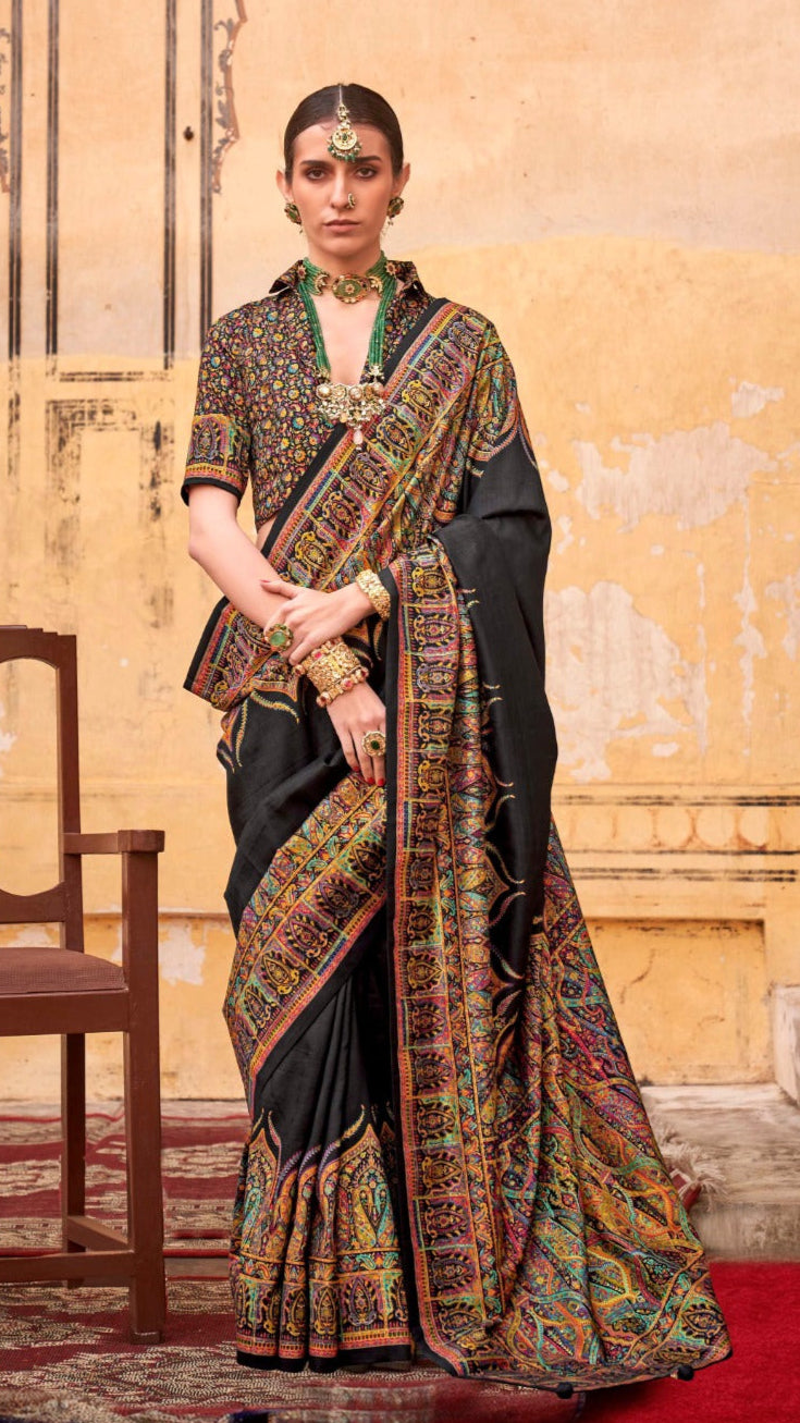 Black Contemporary Border Banarasi Crepe Silk Saree