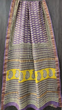 Lavender Violet & Yellow Handblock Maheshwari Silk Cotton Saree