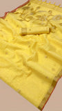 Yellow Gold Silver Raw Tussar Silk Saree