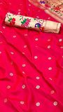 Red and Gold Single Muniya Lotus Paithani Soft Silk Sarees