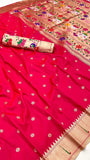 Red and Gold Single Muniya Lotus Paithani Soft Silk Sarees