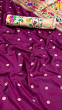 Burgundy Single Muniya Lotus Paithani Soft Silk Sarees