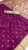 Burgundy Single Muniya Lotus Paithani Soft Silk Sarees