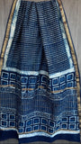 Navy Blue Geometric Handblock Maheshwari Silk Cotton Saree