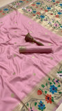 Pink and Gold Floral Paithani Soft Silk Sarees