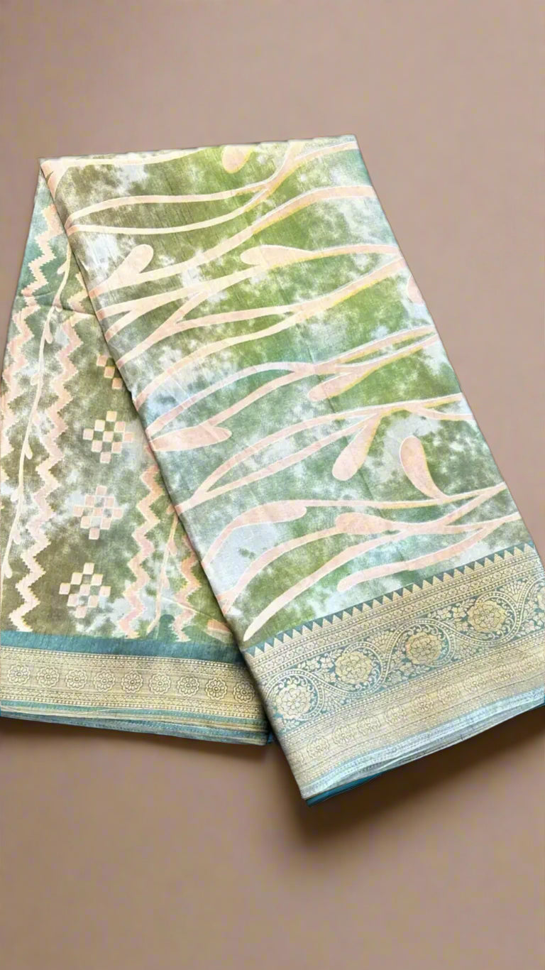 Moss Green Dual Color Abstract Pattern with Fancy Tassel Premium Dola Silk Saree