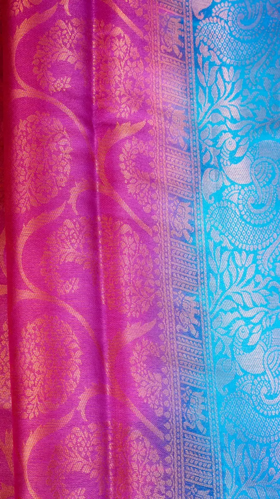 Lollipop Violet & Sky Blue Kanchipuram Soft Silk Saree