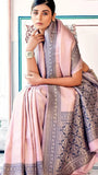 Taffy Pink and Blue Zari Handloom Banarasi Silk Saree