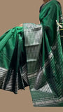 Green Plain Saree with Line Patterned Pallu Kota Silk Saree